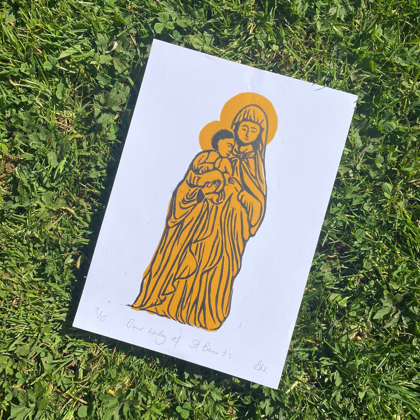 Our Lady of St Bene't's A5 Linocut Print