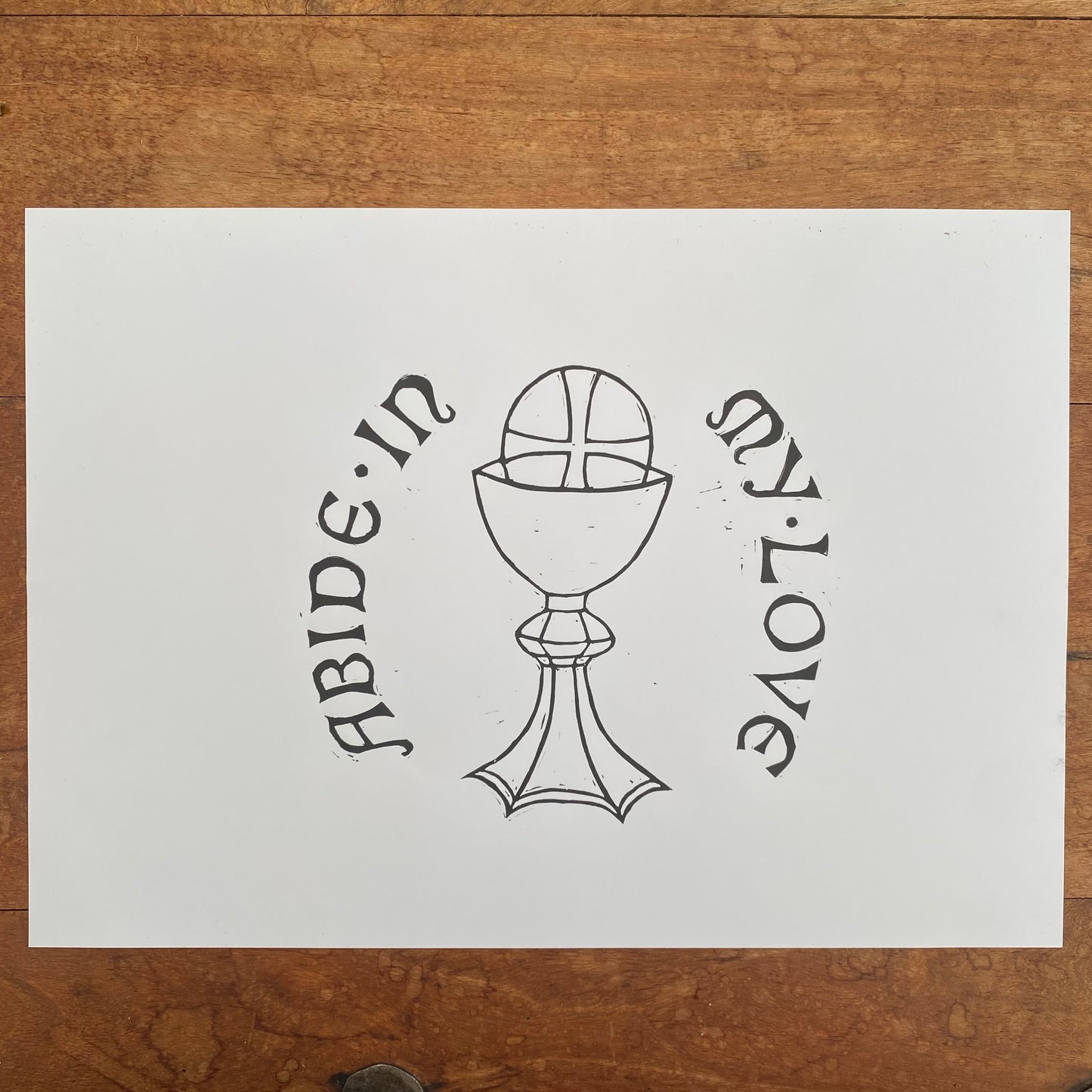 ‘Abide’ A4 Lino Print for Corpus Christi