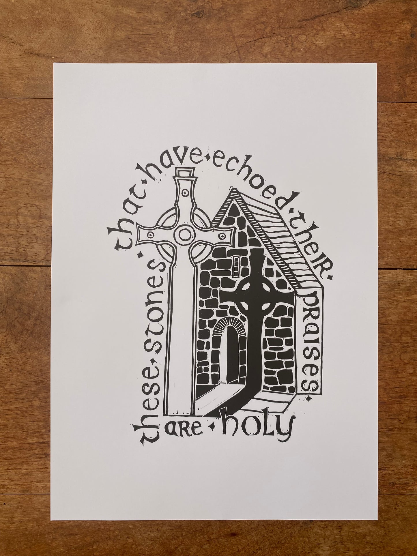 'Holy Ground' A4 Linocut St Columba’s Shrine Iona Abbey