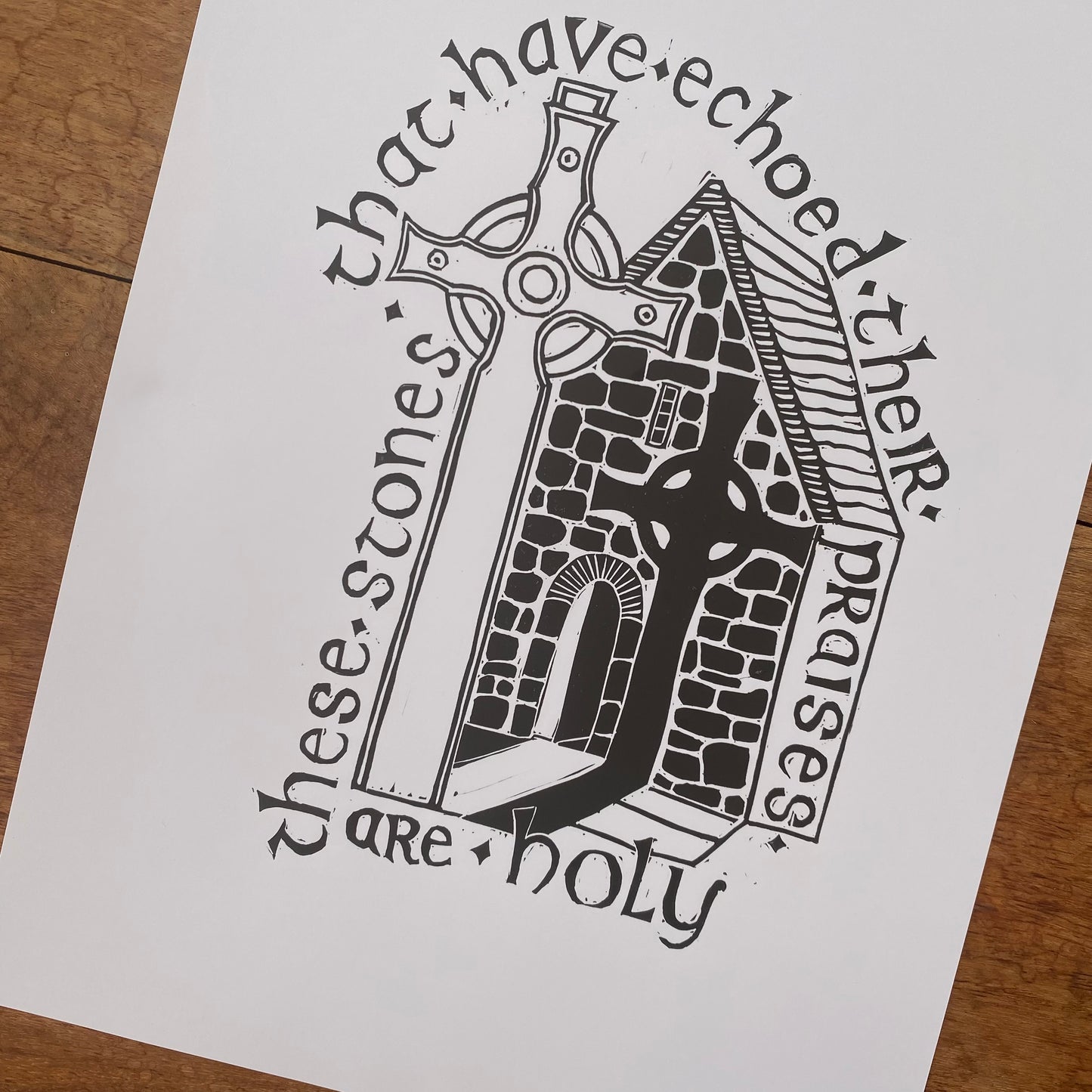 'Holy Ground' A4 Linocut St Columba’s Shrine Iona Abbey