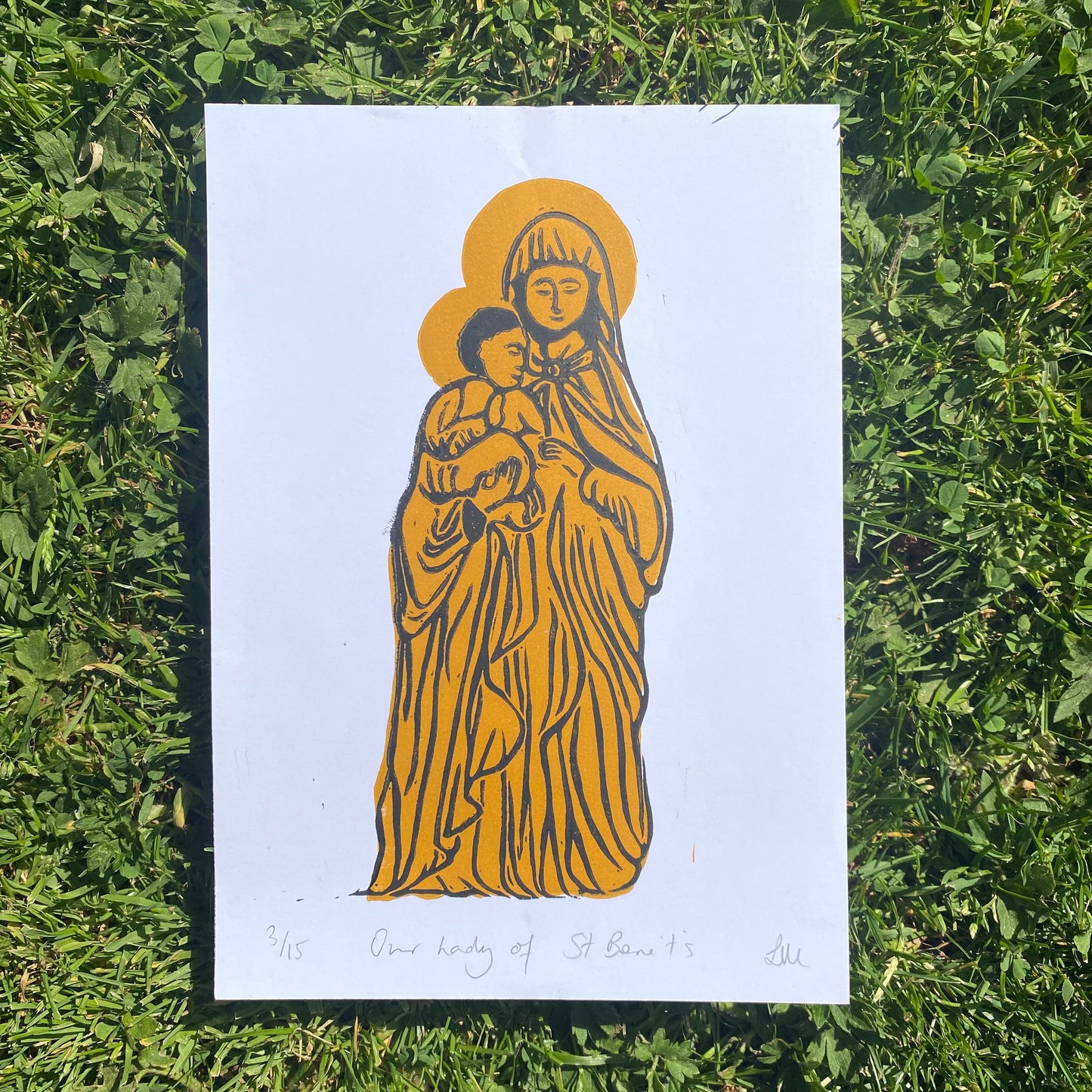 Our Lady of St Bene't's A5 Linocut Print