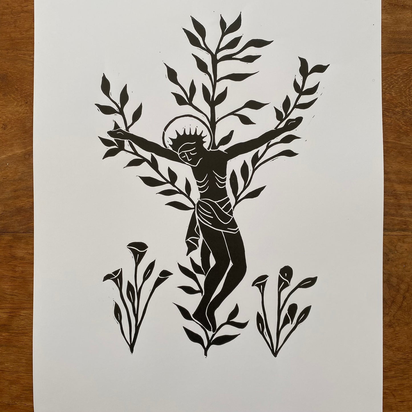 ‘Sicut Lilium’ Lily Crucifix A4 Linocut Print