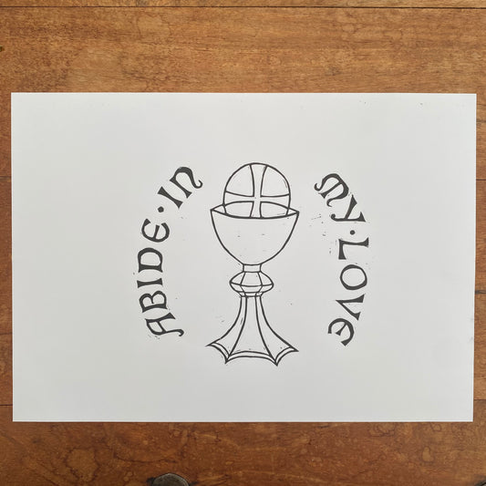 ‘Abide’ A4 Lino Print for Corpus Christi