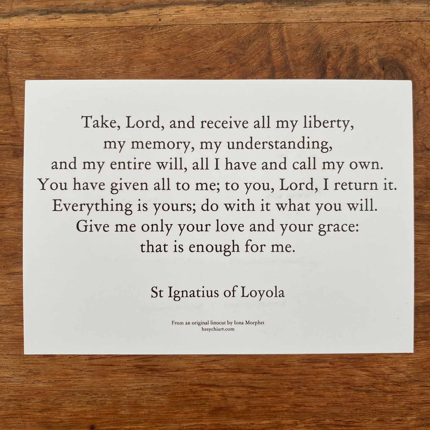 Suscipe of St Ignatius Prayer Card