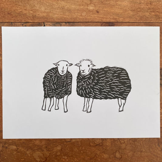 Herdwicks Lake District Sheep A5 Linocut