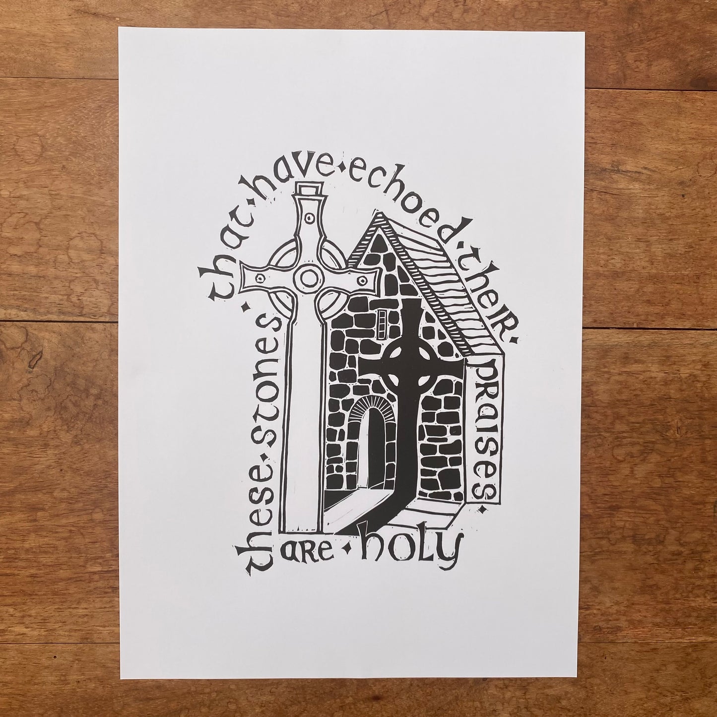 'Holy Ground' A4 Linocut St Columba’s Shrine Iona Abbey