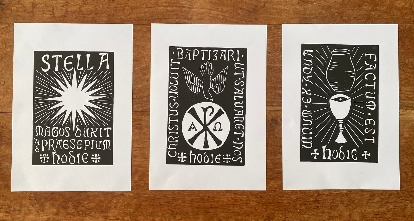 'Tribus Miraculis' A5 Linocut for Epiphany Three Miracles