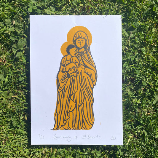 Our Lady of St Bene't's A5 Linocut Print