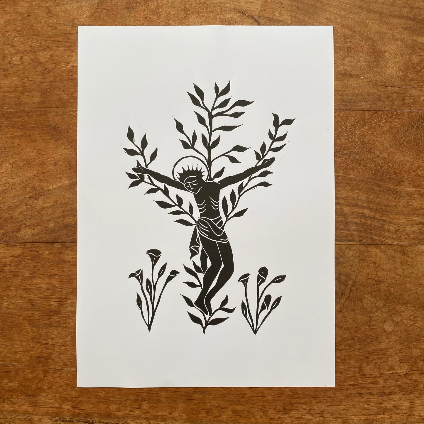 ‘Sicut Lilium’ Lily Crucifix A4 Linocut Print