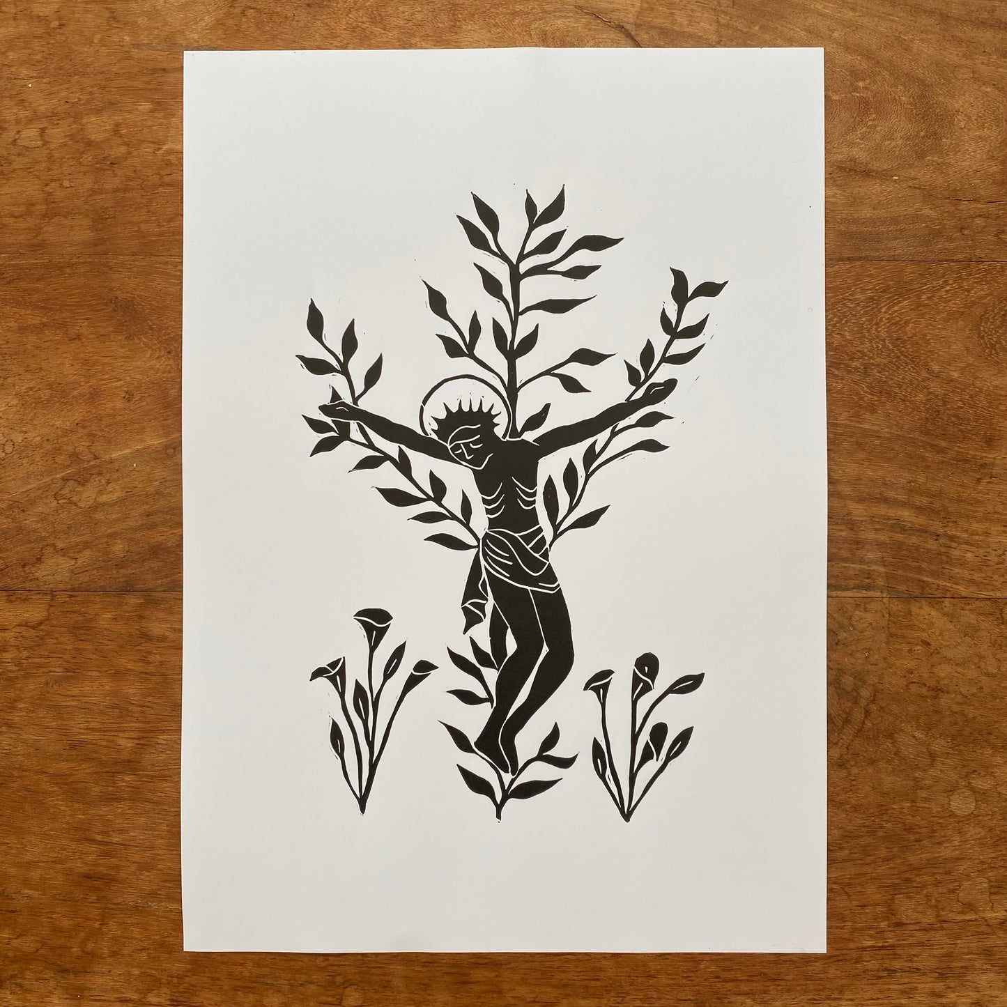 ‘Sicut Lilium’ Lily Crucifix A4 Linocut Print