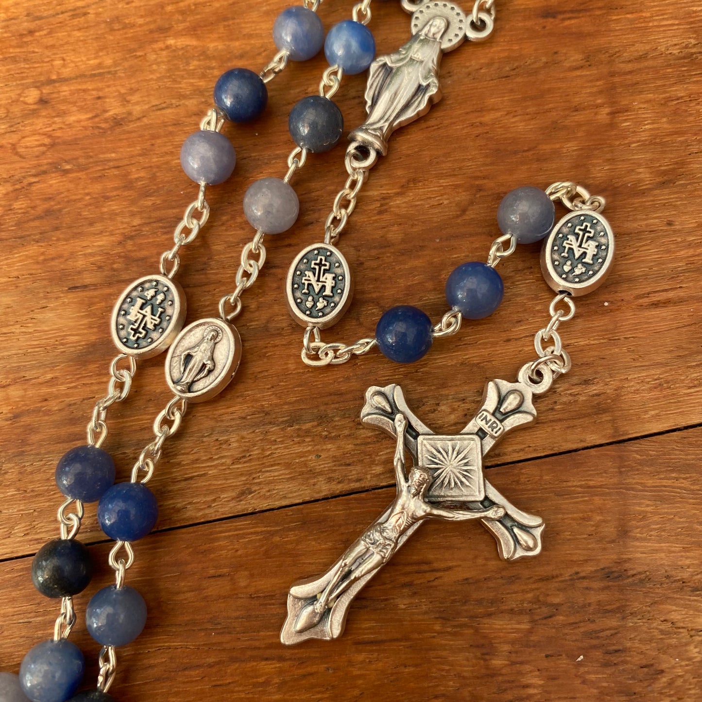 Miraculous Medal Rosary Blue Aventurine