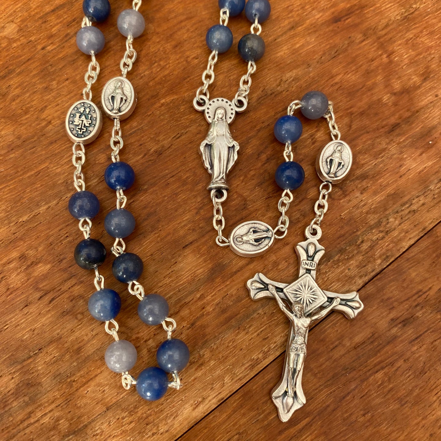 Miraculous Medal Rosary Blue Aventurine