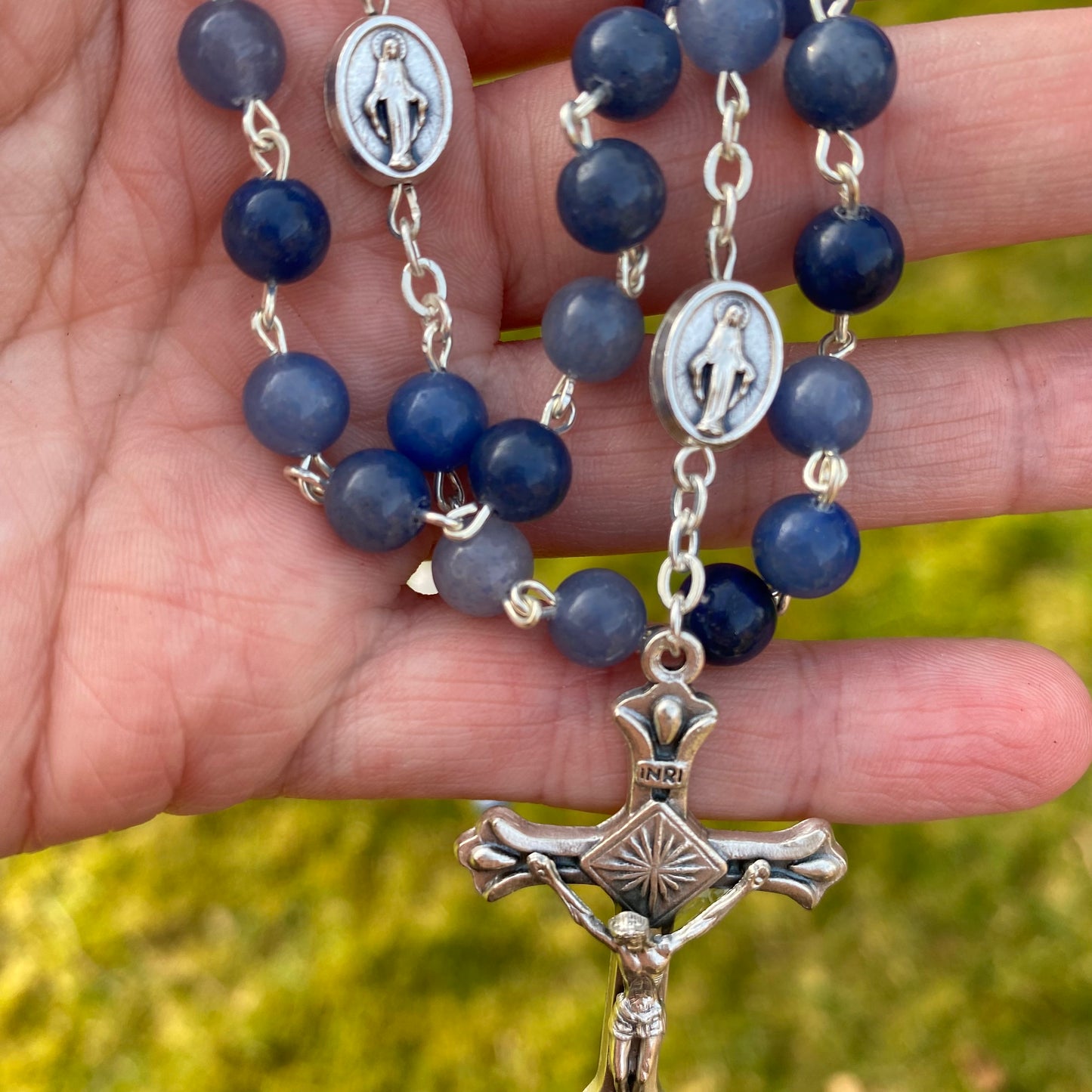 Miraculous Medal Rosary Blue Aventurine