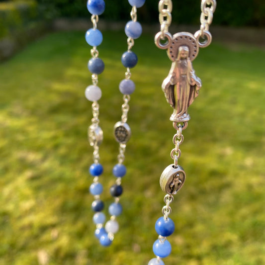 Miraculous Medal Rosary Blue Aventurine