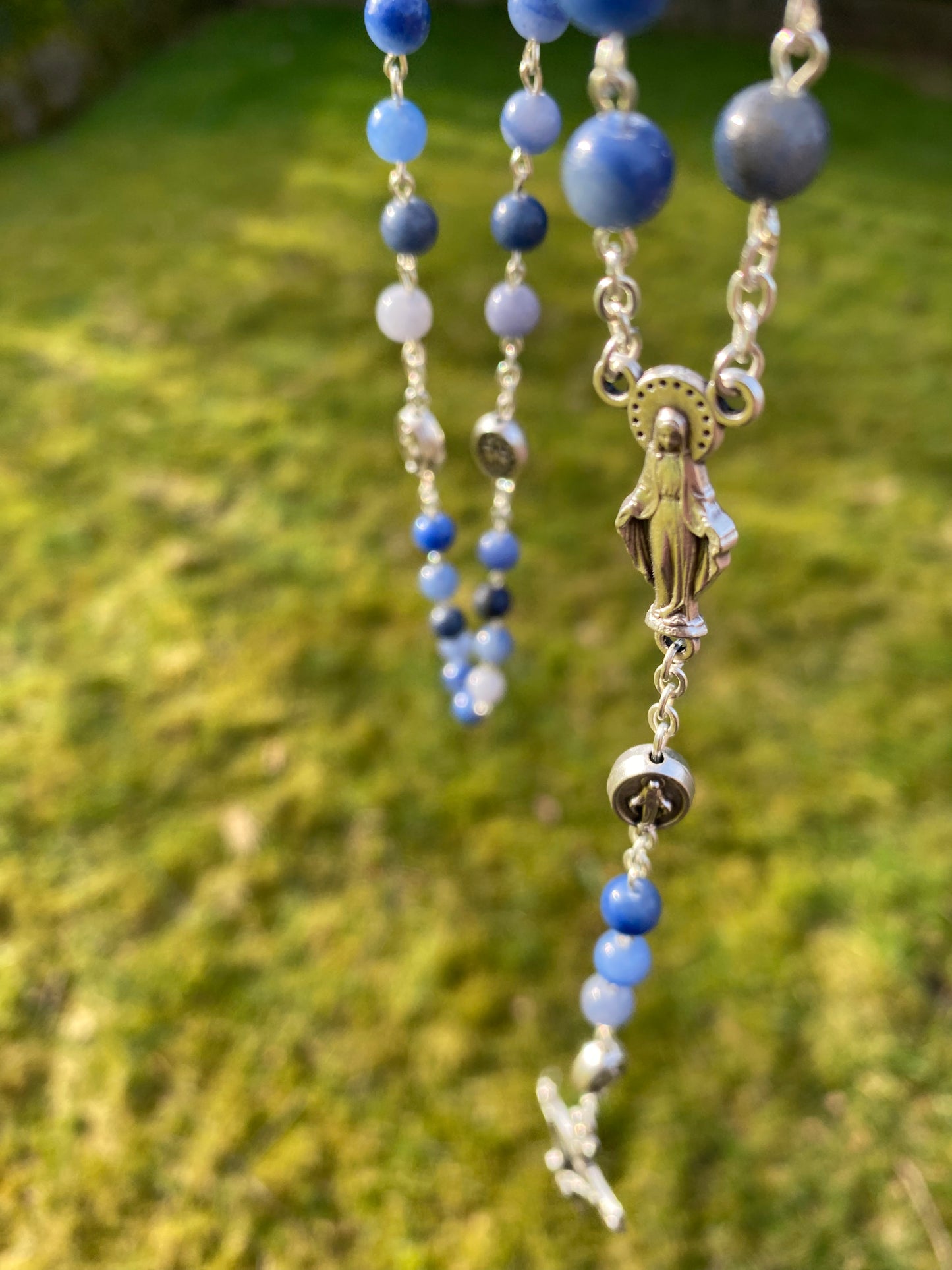 Miraculous Medal Rosary Blue Aventurine