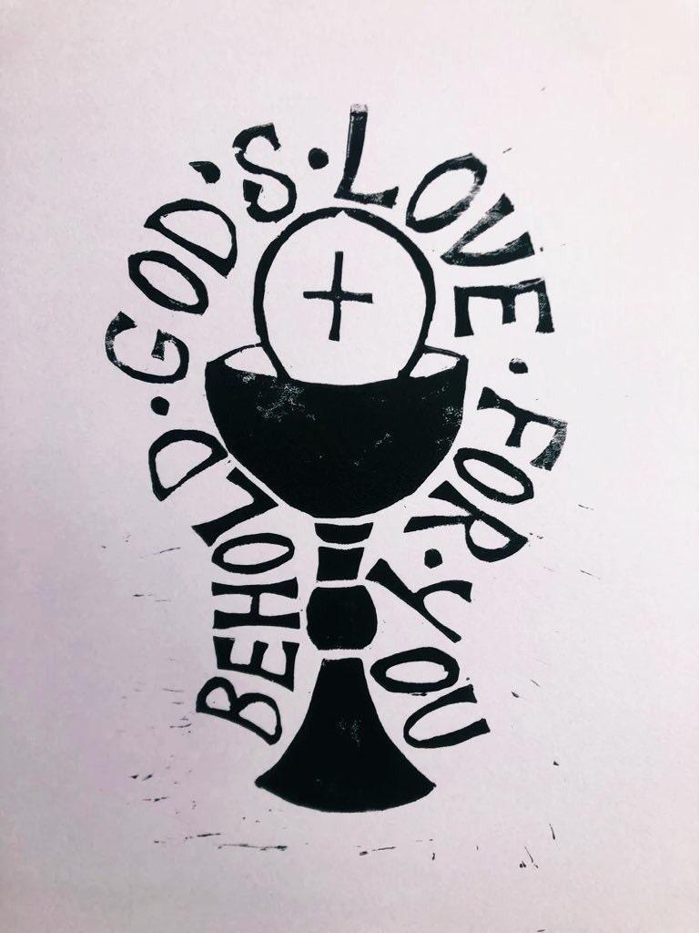 'Corpus Christi' A4 Lino Print: Behold God’s Love for You