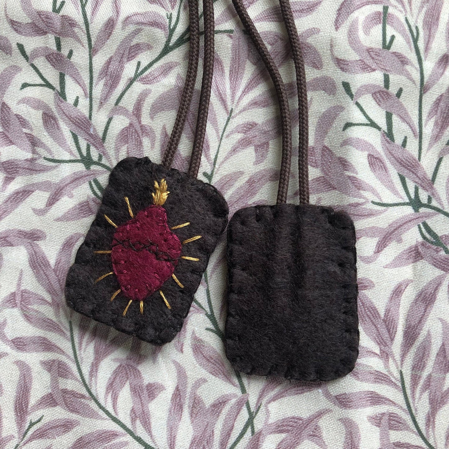 Hand-embroidered Two Hearts Scapular Wool Felt