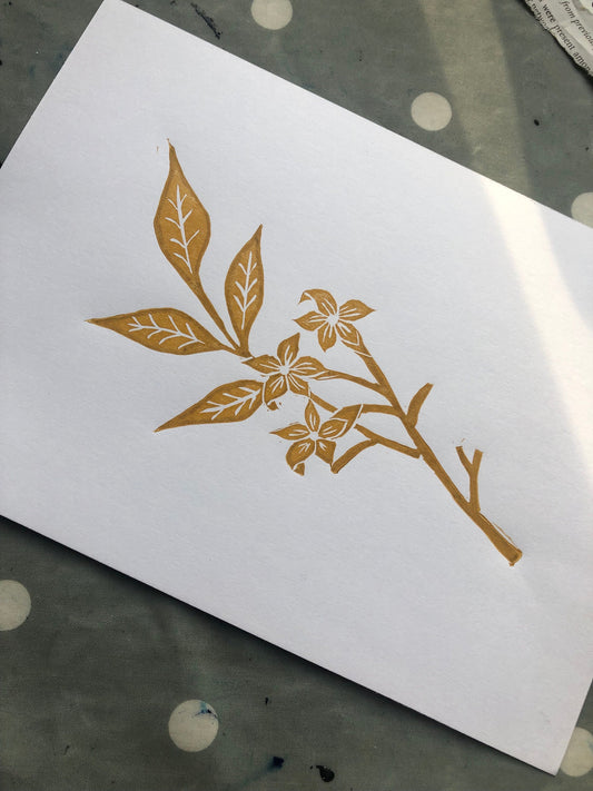 Jasmine Flower A5 Linocut Print