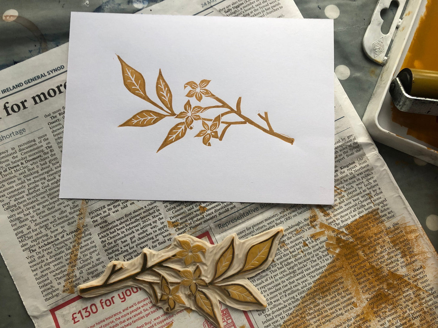 Jasmine Flower A5 Linocut Print