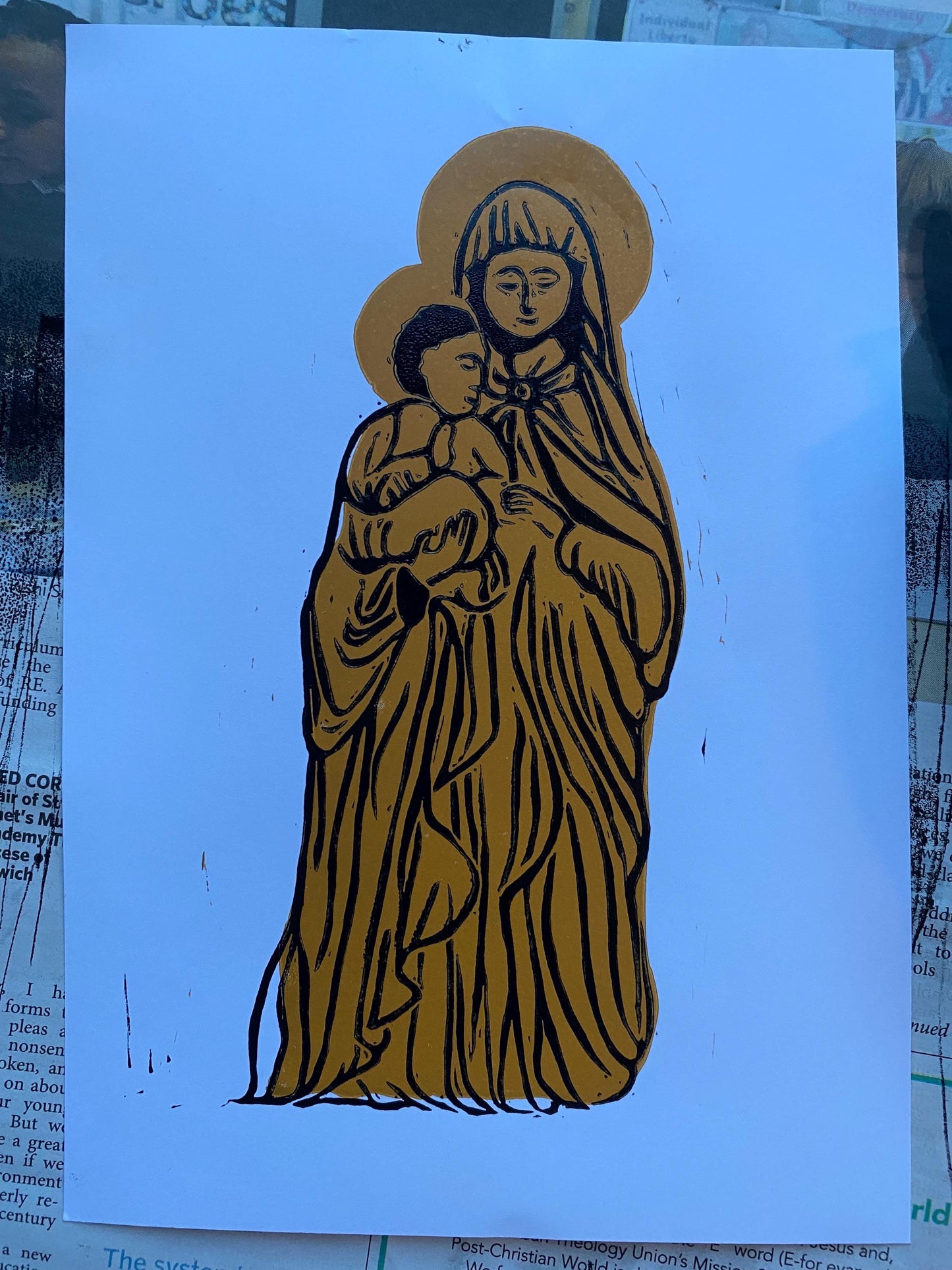 Our Lady of St Bene't's A5 Linocut Print