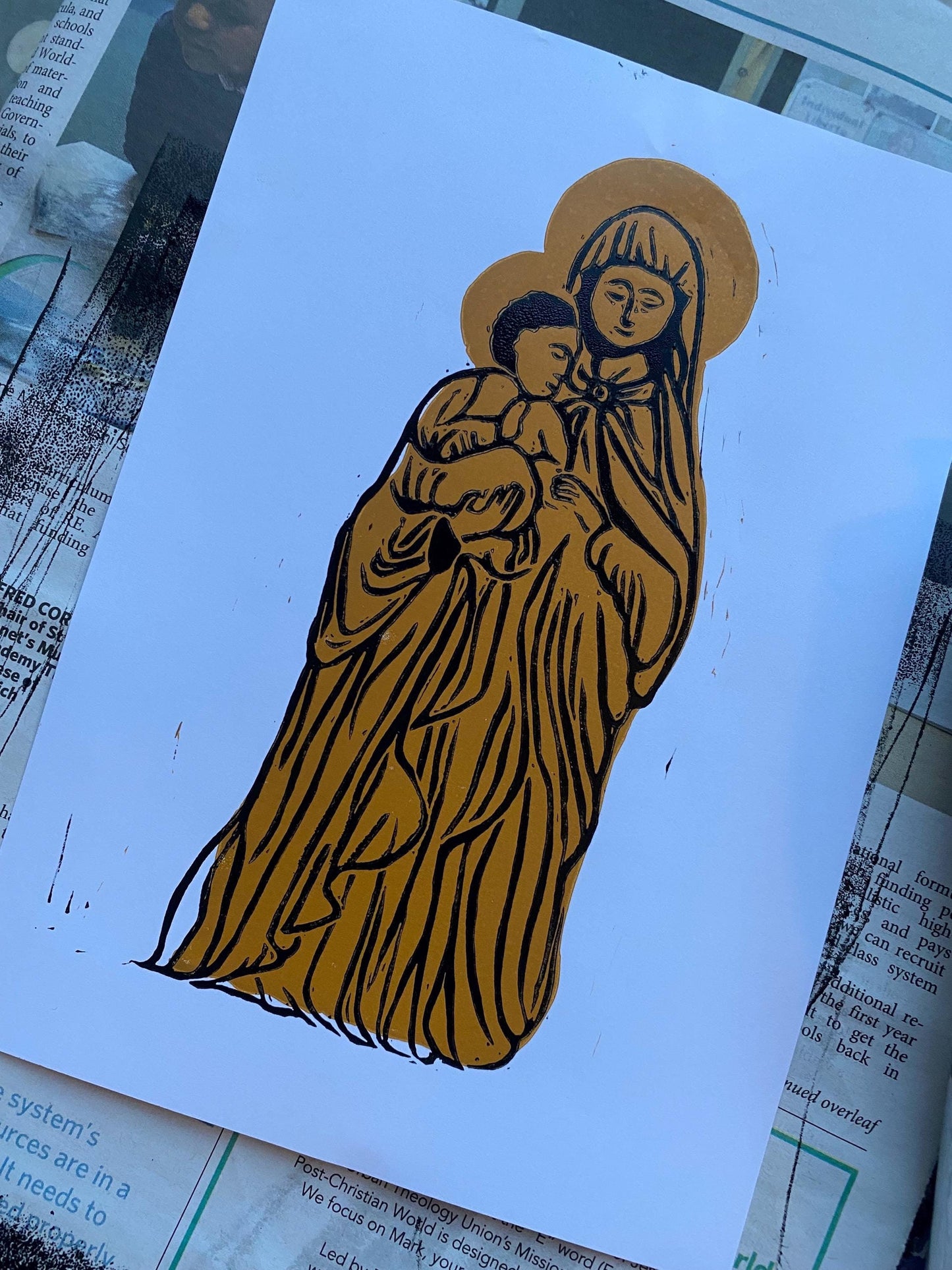 Our Lady of St Bene't's A5 Linocut Print